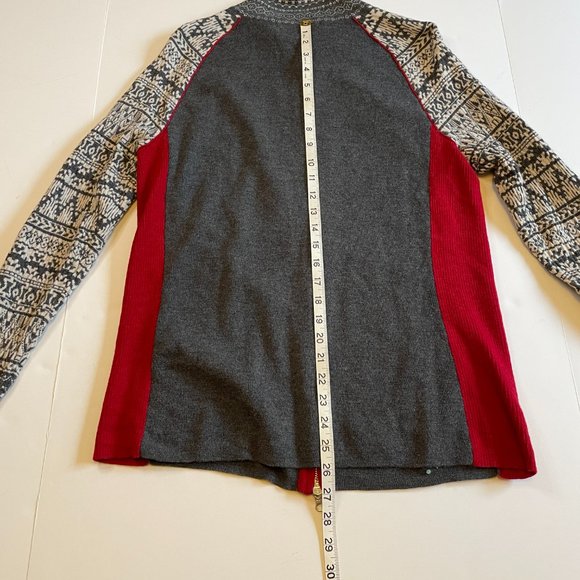 Eddie Bauer 100% Merino Sweater Gray/Red Full Zip Fair Isle Mock Neck Ski - Picture 12 of 13